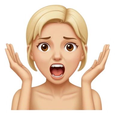 girl with hand holding her neck and a screaming face sticker