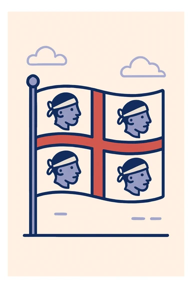 flag of Sardinia with a red cross and four Moors' heads, clean flat icon style sticker