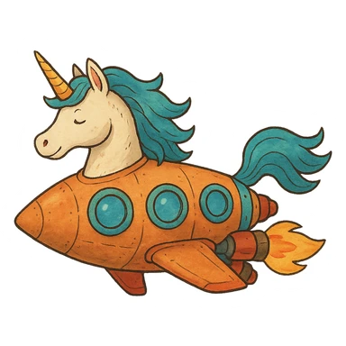 ghibli style rocketship unicorn sticker
