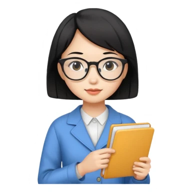 A young female guide with fair skin and short black hair from Asia, holding her guide in one hand sticker