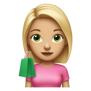 cute dark blonde with green eyes wearing pink surrounded by pink shopping bags sticker