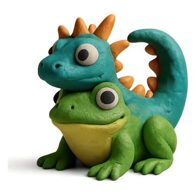 claymation style of a dragon and frog fused together, cute and detailed sticker