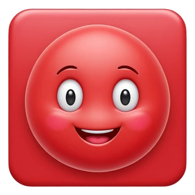 Cute round emoji mascot, shaped like a soft blob or jellybean, with two expressive eyes and a happy or clever smile. Entire body is colored in a warm cherry red (#e84a5f style), with no outline. Minimal facial features. Simple, friendly, and modern emoji-style character. Clean white background. sticker
