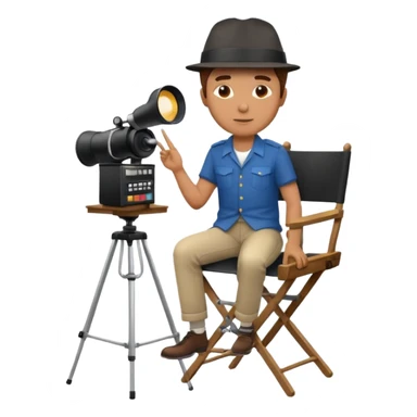 male film director with a director's hat, seated on a director's chair sticker