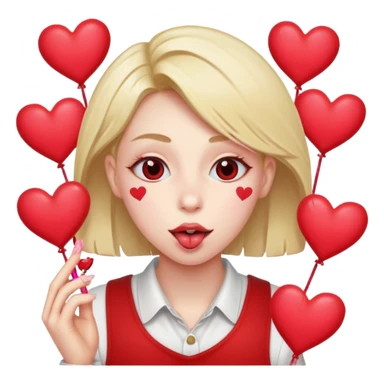 A cross eyed unisex with their tongue out far with Valentine’s Day decor/hearts around sticker