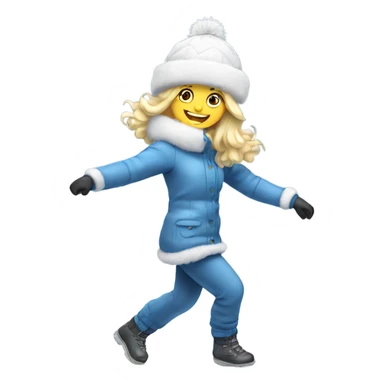 blonde girl in a fur hat and snow suit dancing in snow sticker