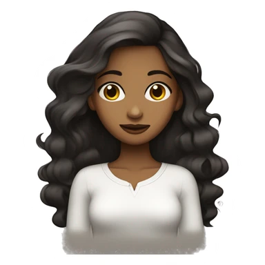 Una chica con cabello negro largo liso  y color trigueña ojos marrones oscuros usando una camisa blanca  sticker