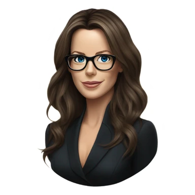 Hyper Realistic photo Kate Beckinsale blue eyes wearing glasses in a business meeting black dress sticker