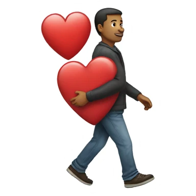 man walking carrying a heart sticker