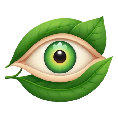 A minimalist, slightly winking eye emoji with a vibrant green leaf serving as the upper eyelid, and a tiny, sparkling white glow in the pupil. Clean, vector style. Transparent background. For a YouTube channel focused on senior health. sticker