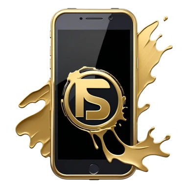 Floating smartphone frame showing a rotating product video bleeding into metallic gold (#D4AF37) brushstrokes forming a "PS" logo, obsidian black (#000000) phone frame, bold condensed font (e.g., Archivo Black), viral-ready aesthetic with painterly textures --style abstract --no cluttered details, text-heavy designs sticker