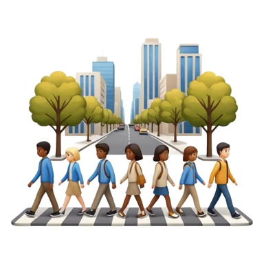 a city street with crosswalk and people sticker