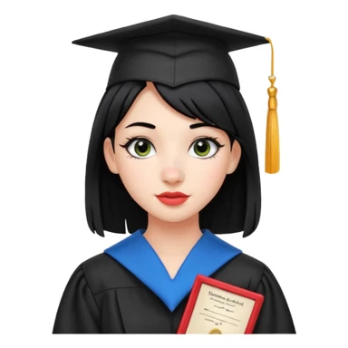teenage girl emoji with black hair, bold makeup, nose piercing, wired earpods, holding a diploma, just graduated high school sticker