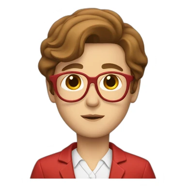 strict teacher in red suit and brown hair sticker