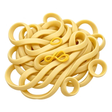 loose tangle of pale yellow cooked noodles with soft glossy texture and natural curves, strands slightly twisted and overlapping, freshly prepared dish, no bowl chopsticks or sauce, apple emoji style, soft lighting, subtle shadows, emoji scale sticker