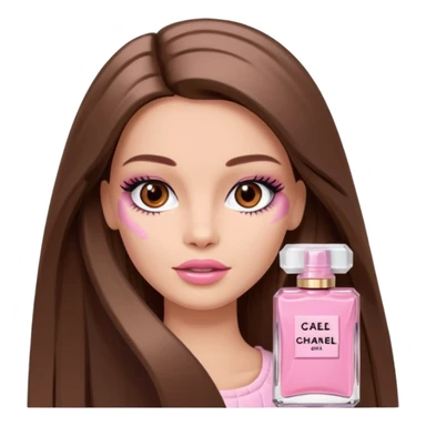 Barbie girl a brown long Straight hair and brown eyes is In pale pink smears by hand cosmetic cream Chanel on her face sticker