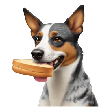 Cattle dog eating bread sticker