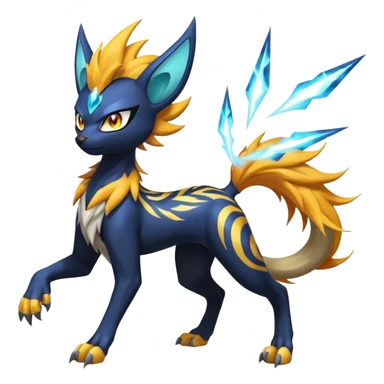 Feral Scaly Striking Slaying Badass Evil Handsome Lightning-patterned Zig-zagged buzzy fuzzy Meloetta-Luxray-Suicune-Solgaleo-Vernid-fusion-hybrid-creature, full body  sticker