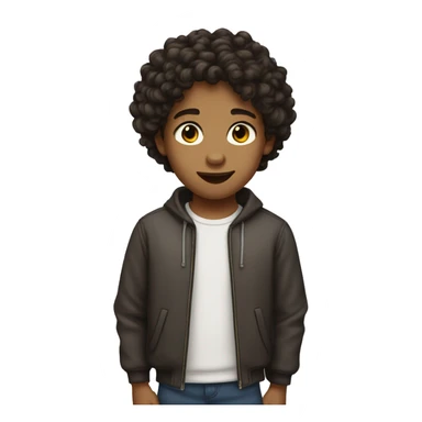 a kid with dark brown hair and curly short hair playing sticker