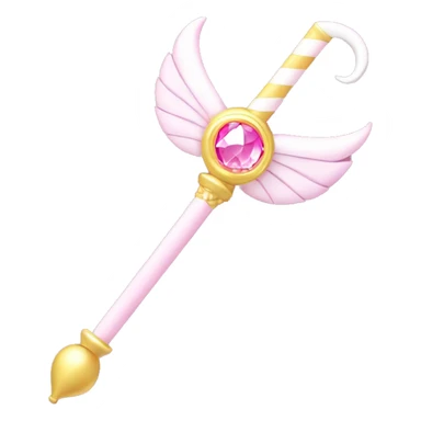 Sailor moon wand. Crescent moon with diamond in the crescent. Pink wand part with little diamonds and small white wing motifs sticker