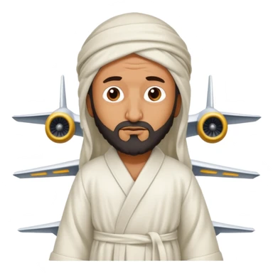 Osama bin Ladin standing on top of a plane with legs and a white robe standing on top of the plane sticker