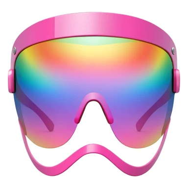 sporty pink shield visor sunglasses with extra thick frame with metallic accents, robust construction, substantial build, one-piece rainbow reflective lens sticker