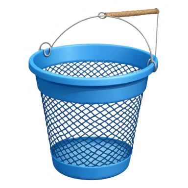 A small bucket with a fishing net leaning against it.
 sticker