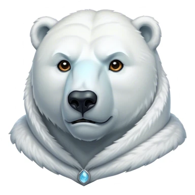 Cinematic Noble Polar Bear Portrait Emoji, Poised and regal, with a strong, muscular build cloaked in thick, snowy fur and piercing, determined eyes, Simplified yet sharp and sophisticated features, highly detailed, glowing with a soft, dignified polar glow, high shine, intelligent and majestic, stylized with an air of arctic authority, focused and commanding, soft glowing outline, capturing the essence of a watchful and confident guardian that feels as though it could step out of the screen with effortless authority! sticker