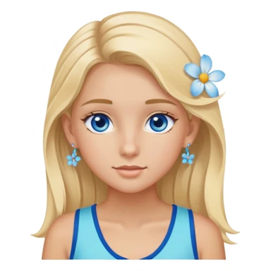 preppy coastal teen girl with blue eyes, beach blonde hair, tan skin, small flowers in her ear, preppy beach outfit sticker