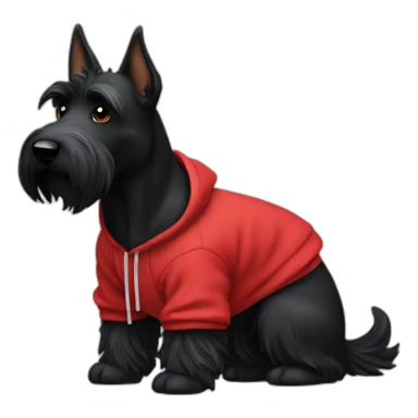 Black Scottish terrier dog wearing a red hoodie sticker