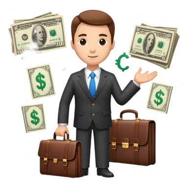 financial expert with business suit, briefcase, charts and money symbols sticker