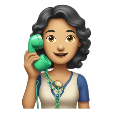 Pilipino middle aged woman holding an old rotary phone sticker