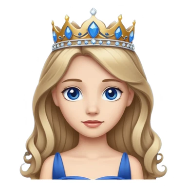 Long, dark blonde haired dark blue eyed princess with tiara and in dark blue dress sticker