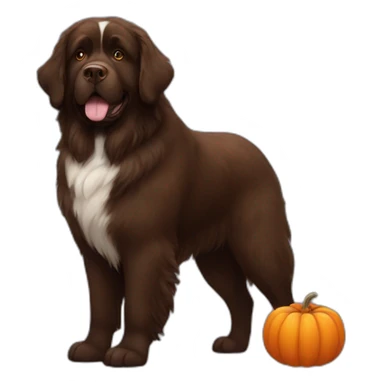 brown newfoundland dog with a pumpkin sticker