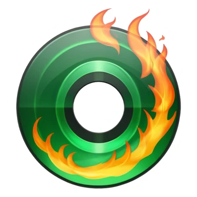 A minimalist CD disc with a subtle fire design, green flames sticker