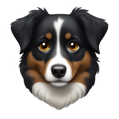 Small black australian shepherd dog with black muzzle sticker