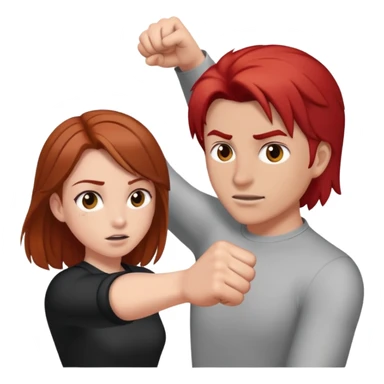 A girl with brown hair punching a man with shoulder length red hair  sticker