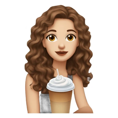 aesthetic white girl with brown wavy hair and brown eyes sipping an iced americano in a cute coffee shop  sticker