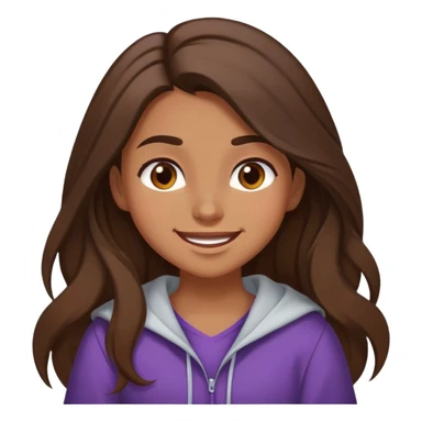 A girl with brown long hair, brown eyes and medium swarthy skin, raises one eyebrow and laughs in wide clothes  sticker