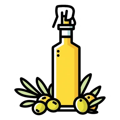 Olive oil bottle with olives beside it sticker