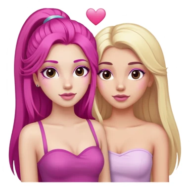 gorgeous long lashes pale girl with long magenta hair latina makeup next to a gorgeous blonde girl with blonde hair brown eyes and a light pink heart above them both wearing tube tops sticker