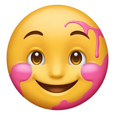 classic yellow round emoji with pink paint effect from just below the eyes to the chin sticker