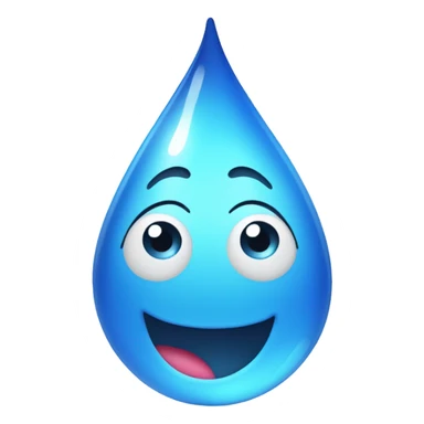 Generate a cheerful blue water droplet emoji with a happy face and sparkling freshness. sticker