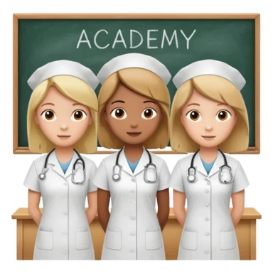 nurses in a classroom, "Academy" written in white on board sticker