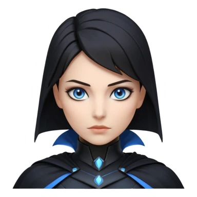 dark sci-fi villain female portrait, head and shoulders only, black armor, cape collar, intense eyes, sharp confident expression, subtle futuristic makeup, dramatic lighting, 3D cartoon, mobile game icon style, clean background, no text, no watermark
 sticker