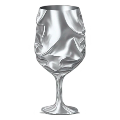 A reflective, very crinkled and wrinkled aluminum foil hides a wine glass shape, like a stemmed wine glass sticker