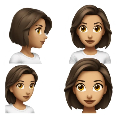 3/4 face, contrasted, shadow, light, Eva Longoria expression, standing from a distance, thin nose, brunette woman, hazel eyes, long eyelashes, dark shoulder shaded hair, white t-shirt, jeans, white sneakers sticker