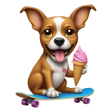 dog eating ice cream on skateboard  sticker