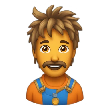 Un mec bronzée, avec des cheveux bleu et orange moutard. Sur la joue des symboles doré. Des cornes de bélier orange moutard sticker