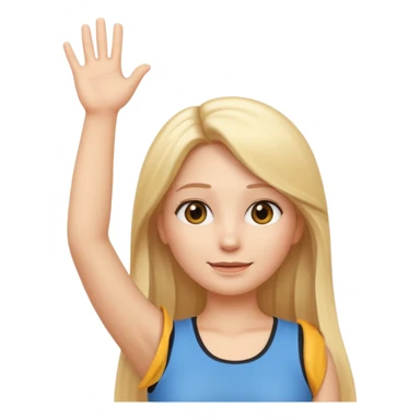 I want a white female animated gif emoji with long straight blonde hair putting hands up in the air. Wearing a tight no sleeve top  sticker